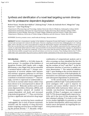 合成和鉴定一种新型先导化合物，以 survivin 二聚化为靶点，实现蛋白酶体依赖性降解